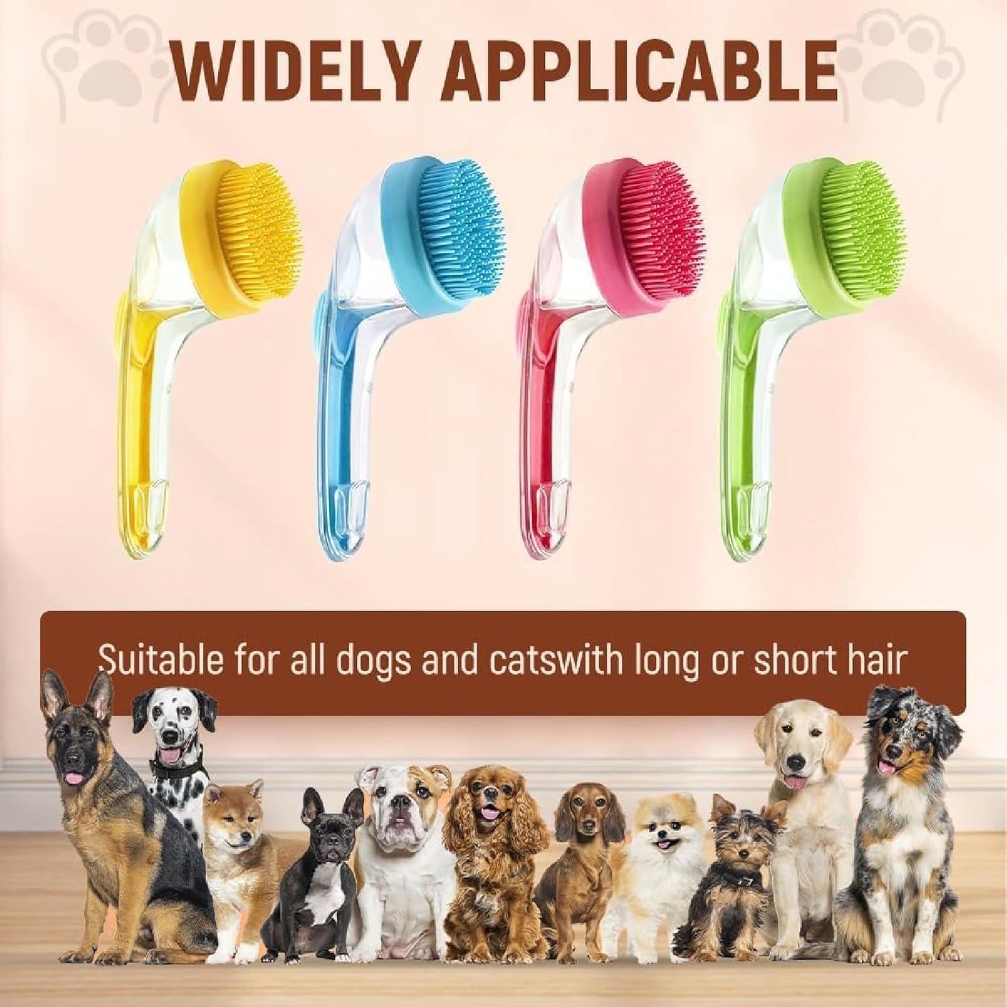 Dog Bath Brush, 2 in 1 Pet Grooming Bath Massage Brush with Soap and Shampoo Dispenser Soft Silicone Bristle Dog Scrubber for Long Short Haired Dogs Cats Shower