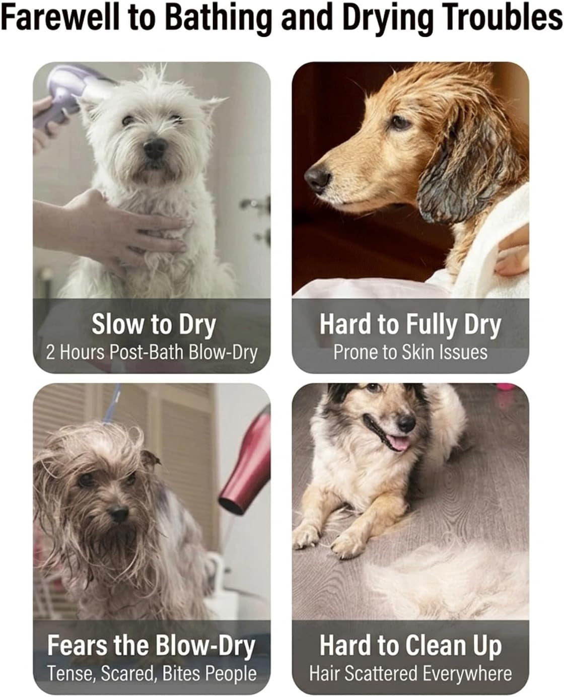 Dog Drying Bag, Hands-Free Pet Hair Drying Suit with 360 Air Circulation, Quick Dry Grooming Bag for Small Medium Large Dogs & Cats