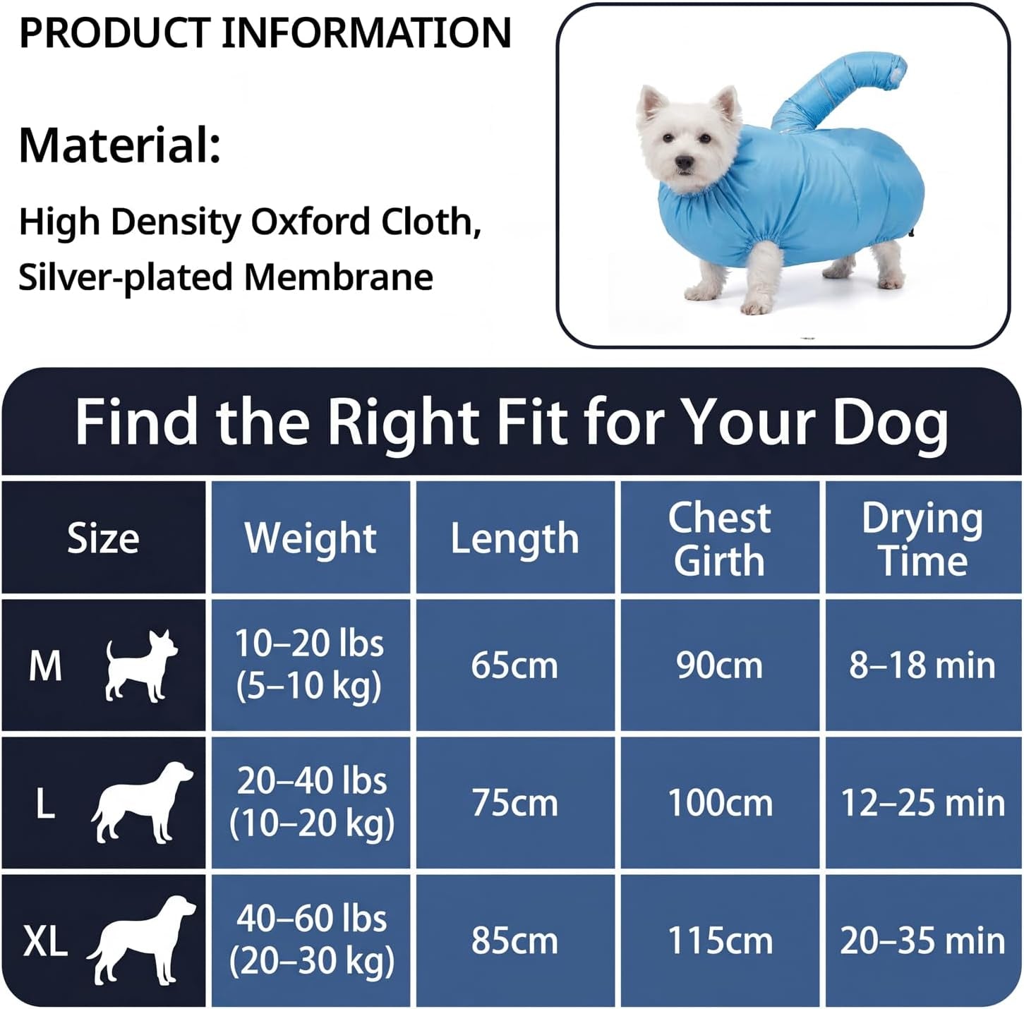 Dog Drying Bag, Hands-Free Pet Hair Drying Suit with 360 Air Circulation, Quick Dry Grooming Bag for Small Medium Large Dogs & Cats