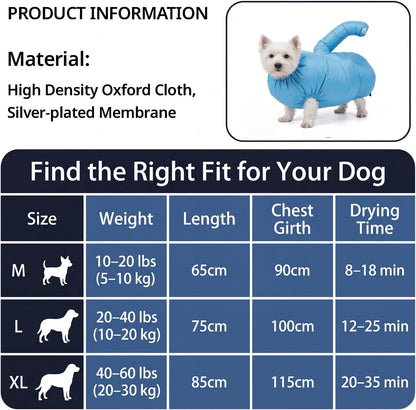 Dog Drying Bag, Hands-Free Pet Hair Drying Suit with 360 Air Circulation, Quick Dry Grooming Bag for Small Medium Large Dogs & Cats
