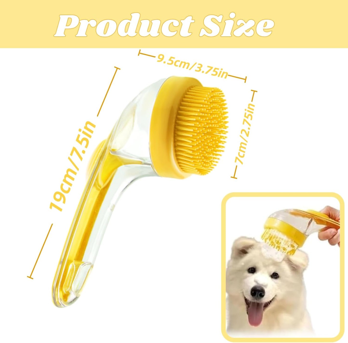 Dog Bath Brush, 2 in 1 Pet Grooming Bath Massage Brush with Soap and Shampoo Dispenser Soft Silicone Bristle Dog Scrubber for Long Short Haired Dogs Cats Shower