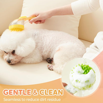 Dog Bath Brush, 2 in 1 Pet Grooming Bath Massage Brush with Soap and Shampoo Dispenser Soft Silicone Bristle Dog Scrubber for Long Short Haired Dogs Cats Shower