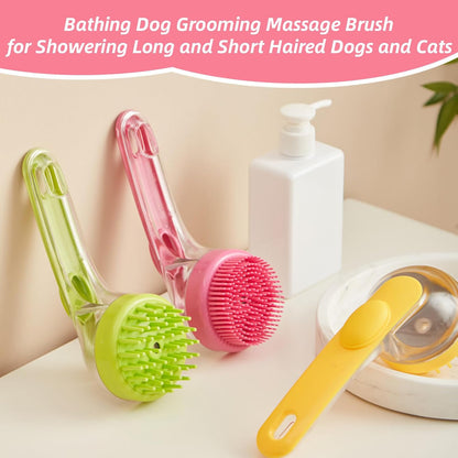 Dog Bath Brush, 2 in 1 Pet Grooming Bath Massage Brush with Soap and Shampoo Dispenser Soft Silicone Bristle Dog Scrubber for Long Short Haired Dogs Cats Shower